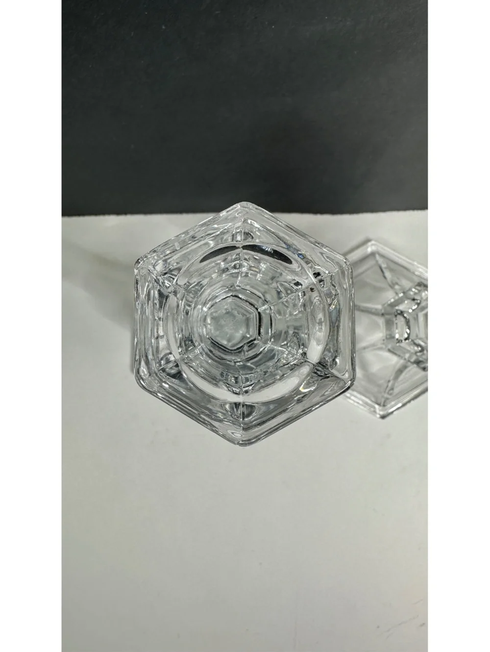 Lead Crystal 8” Lead Crystal Glass Candle Holders Hexagon Base